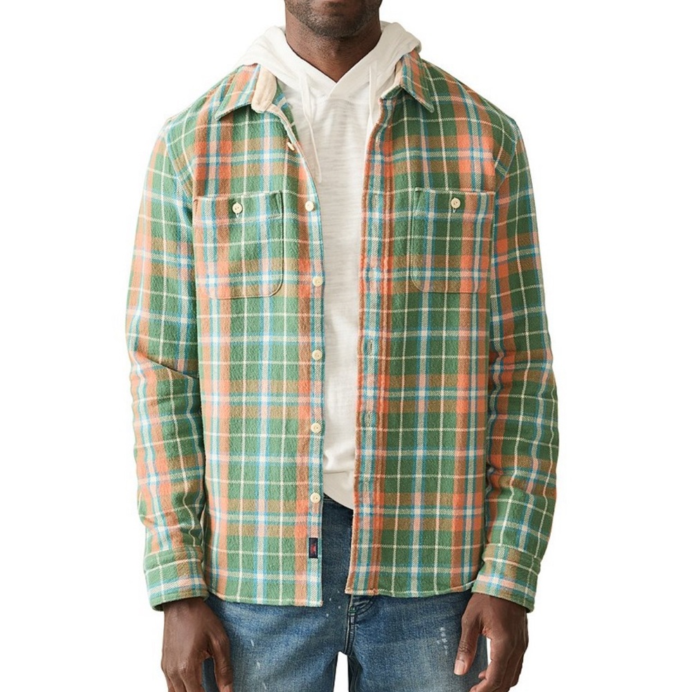 Faherty The Surf Flannel Long Sleeve Woven Shirt Button Plaid Forest Hollow
